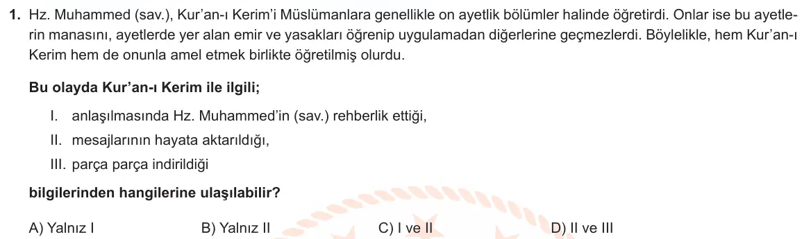 LGS Örnek Soruları Mayıs 2022 Sözel Din Kültürü ve Ahlak Bilgisi 1. Soru görseli
