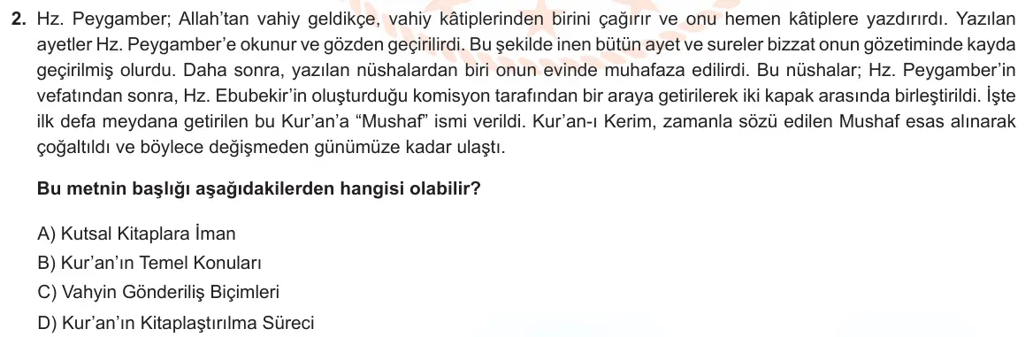 LGS Örnek Soruları Mayıs 2022 Sözel Din Kültürü ve Ahlak Bilgisi 2. Soru görseli