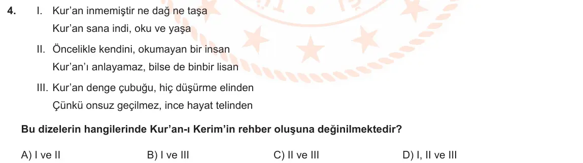 LGS Örnek Soruları Mayıs 2022 Sözel Din Kültürü ve Ahlak Bilgisi 4. Soru görseli