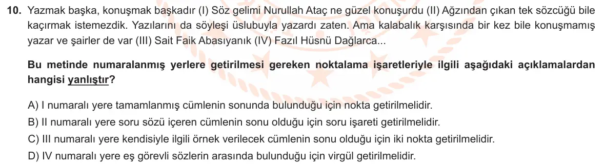 LGS Örnek Soruları Mayıs 2022 Sözel Türkçe 10. Soru görseli