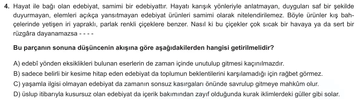 LGS Örnek Soruları Mayıs 2022 Sözel Türkçe 4. Soru görseli