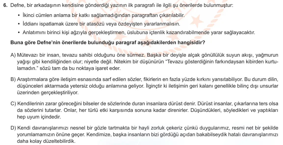 LGS Örnek Soruları Mayıs 2022 Sözel Türkçe 6. Soru görseli