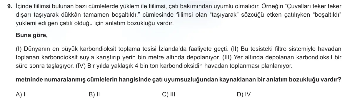 LGS Örnek Soruları Mayıs 2022 Sözel Türkçe 9. Soru görseli