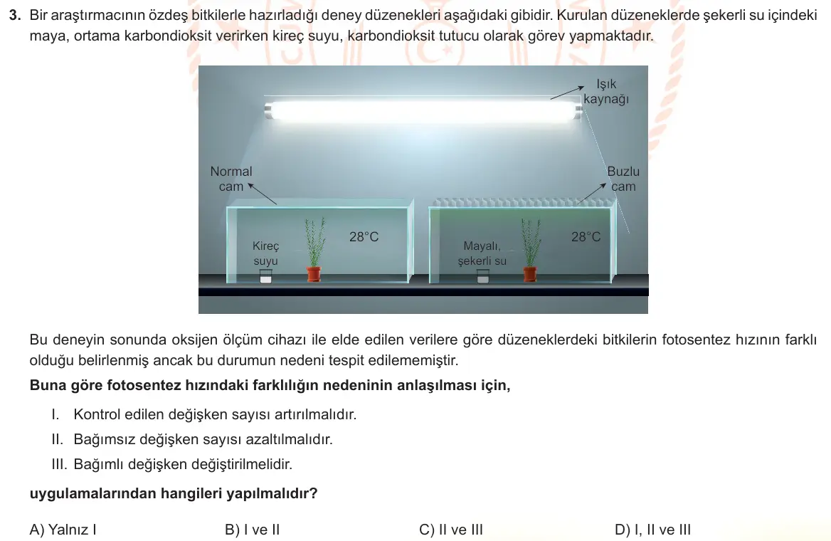 LGS Örnek Soruları Nisan 2022 Sayısal Fen Bilimleri 3. Soru görseli