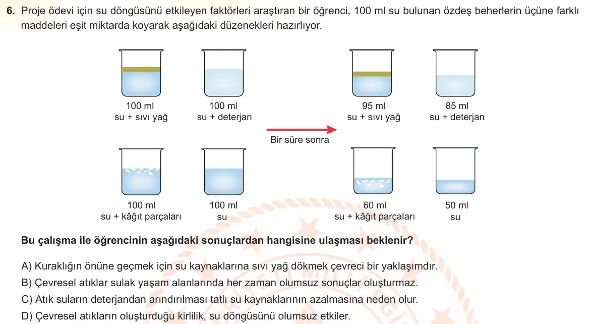 LGS Örnek Soruları Nisan 2022 Sayısal Fen Bilimleri 6. Soru görseli