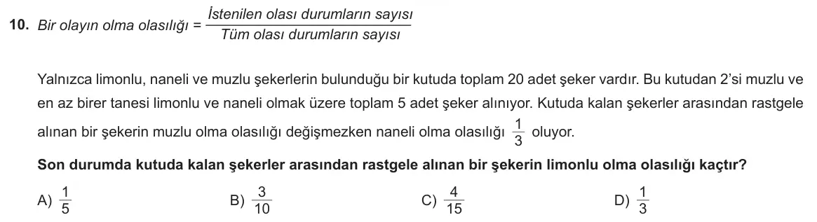 LGS Örnek Soruları Nisan 2022 Sayısal Matematik 10. Soru görseli
