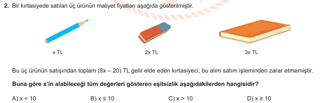 LGS Örnek Soruları Nisan 2022 Sayısal Matematik 2. Soru görseli
