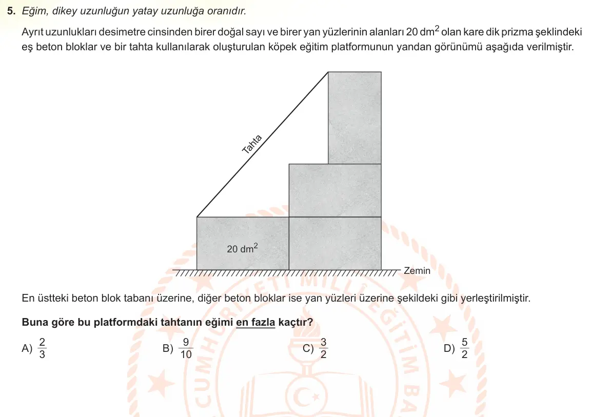 LGS Örnek Soruları Nisan 2022 Sayısal Matematik 5. Soru görseli