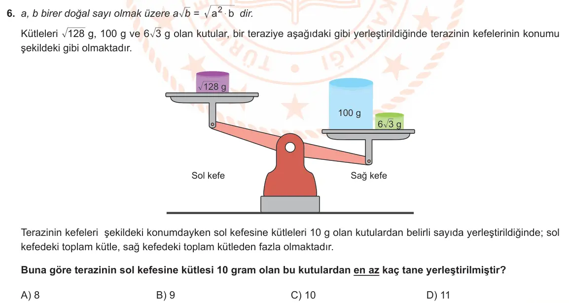 LGS Örnek Soruları Nisan 2022 Sayısal Matematik 6. Soru görseli