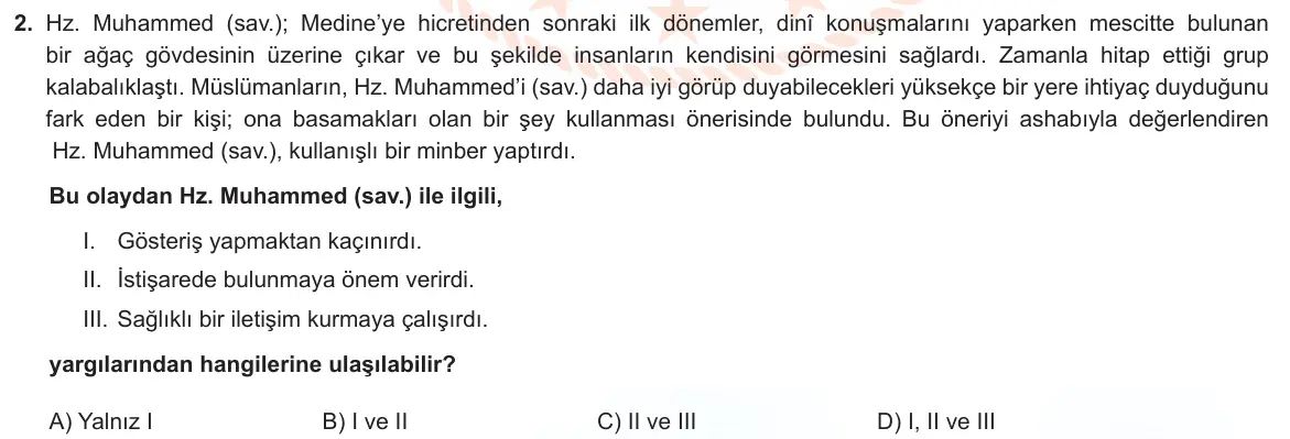 LGS Örnek Soruları Nisan 2022 Sözel Din Kültürü ve Ahlak Bilgisi 2. Soru görseli