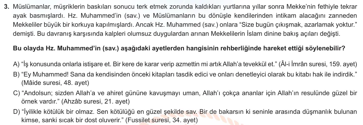 LGS Örnek Soruları Nisan 2022 Sözel Din Kültürü ve Ahlak Bilgisi 3. Soru görseli
