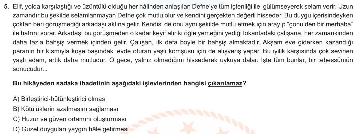 LGS Örnek Soruları Nisan 2022 Sözel Din Kültürü ve Ahlak Bilgisi 5. Soru görseli
