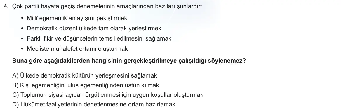 LGS Örnek Soruları Nisan 2022 Sözel T.C. İnkılap Tarihi ve Atatürkçülük 4. Soru görseli