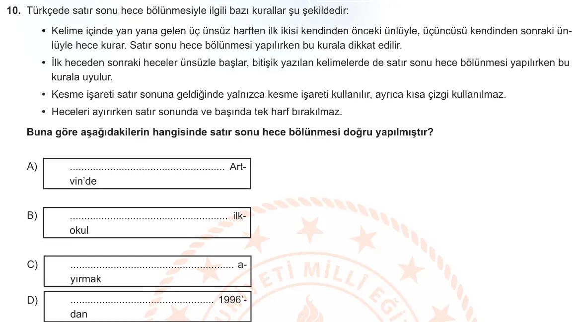 LGS Örnek Soruları Nisan 2022 Sözel Türkçe 10. Soru görseli