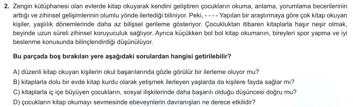 LGS Örnek Soruları Nisan 2022 Sözel Türkçe 2. Soru görseli