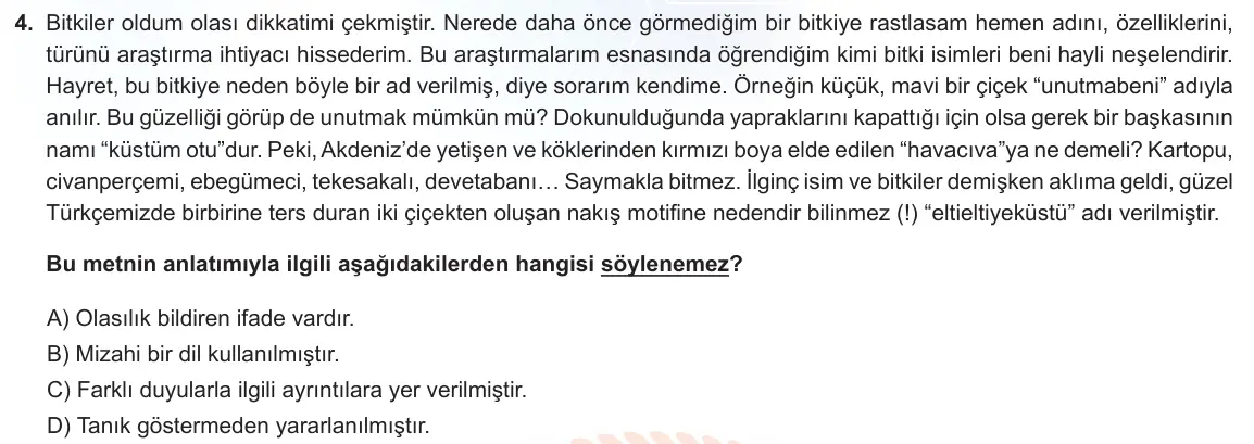 LGS Örnek Soruları Nisan 2022 Sözel Türkçe 4. Soru görseli