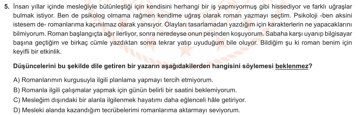LGS Örnek Soruları Nisan 2022 Sözel Türkçe 5. Soru görseli