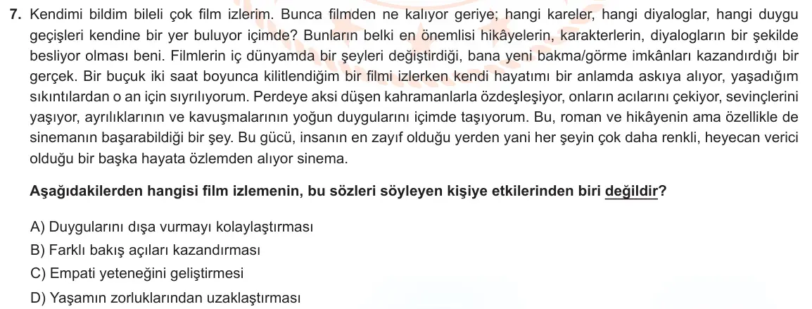 LGS Örnek Soruları Nisan 2022 Sözel Türkçe 7. Soru görseli