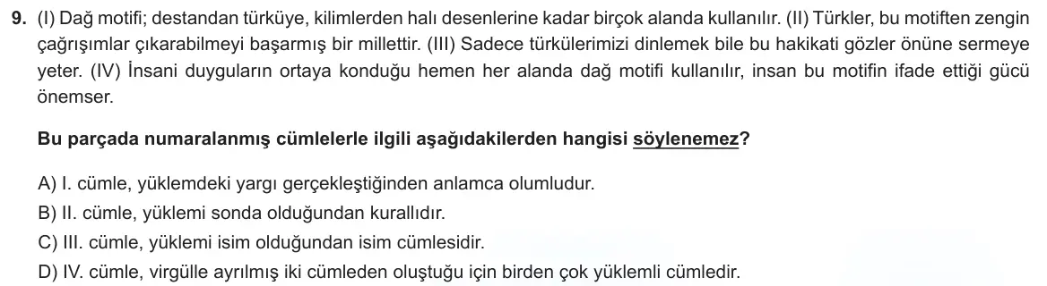 LGS Örnek Soruları Nisan 2022 Sözel Türkçe 9. Soru görseli