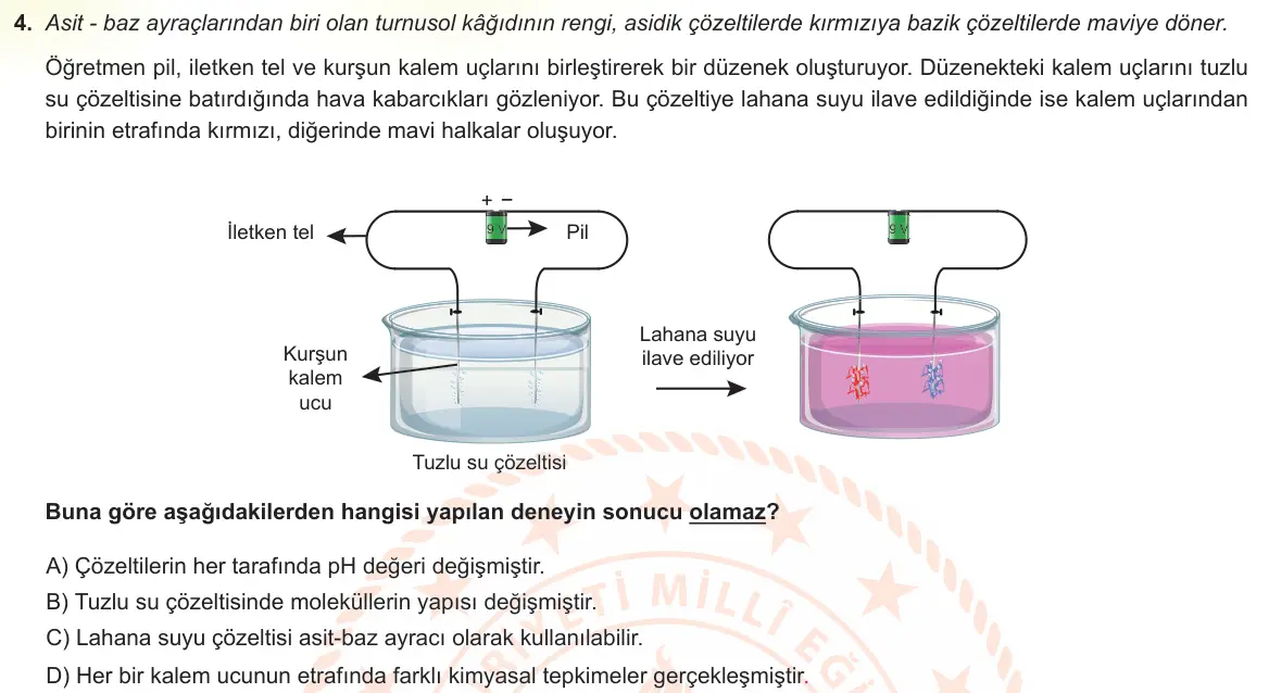 LGS Örnek Soruları Ocak 2022 Sayısal Fen Bilimleri 4. Soru görseli