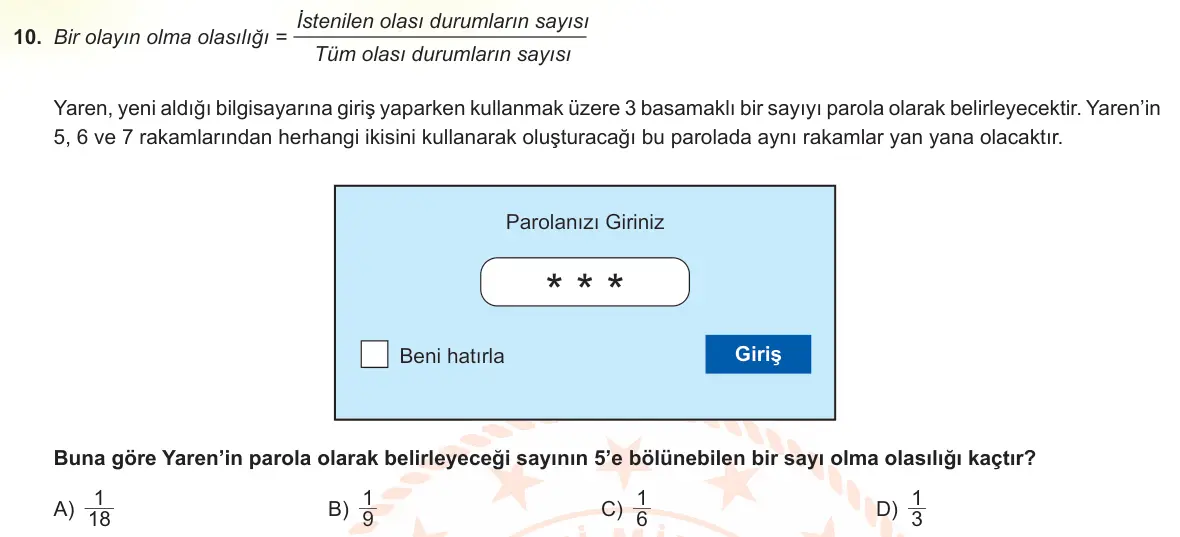 LGS Örnek Soruları Ocak 2022 Sayısal Matematik 10. Soru görseli