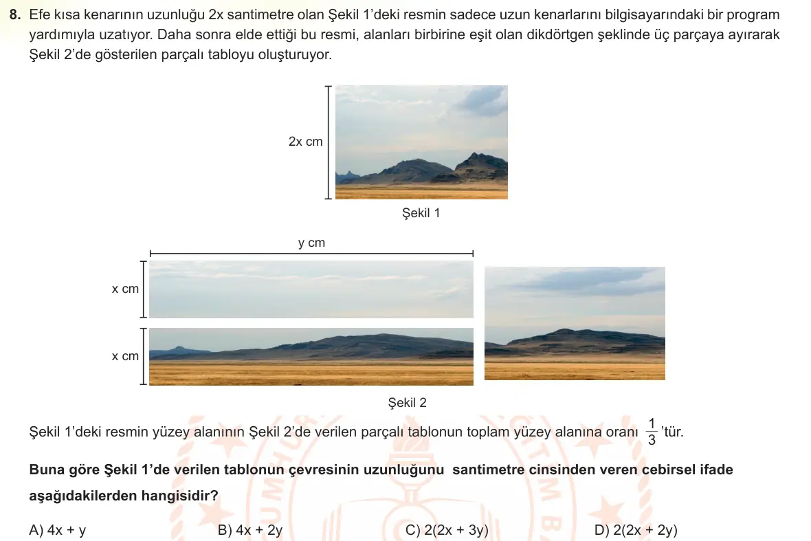 LGS Örnek Soruları Ocak 2022 Sayısal Matematik 8. Soru görseli
