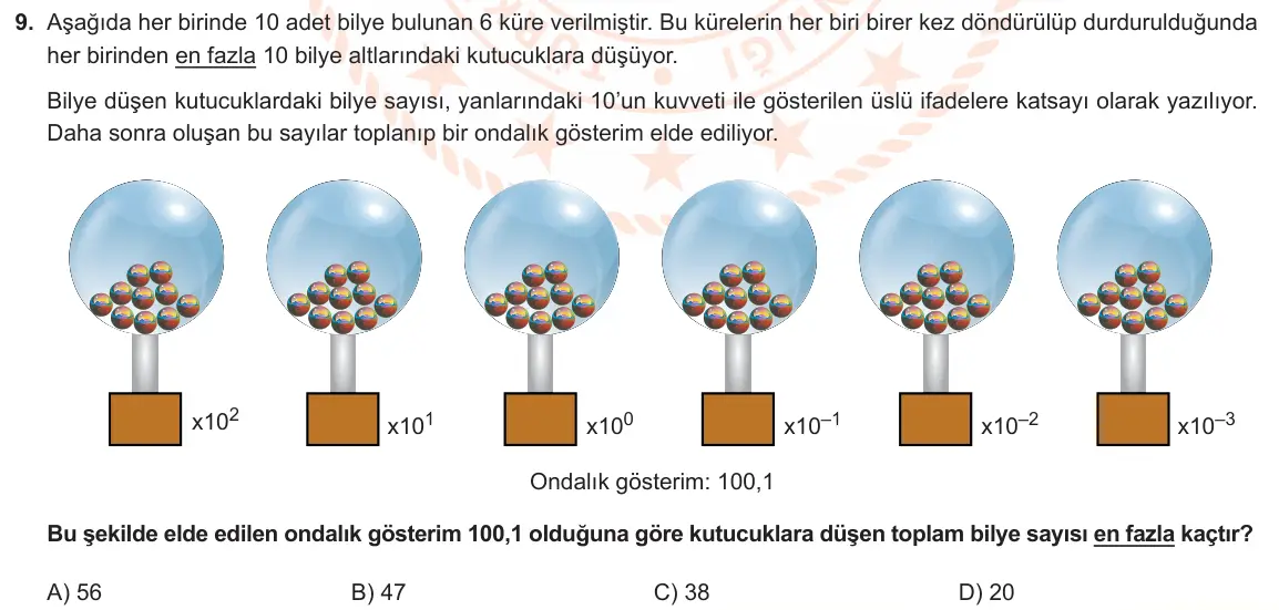LGS Örnek Soruları Ocak 2022 Sayısal Matematik 9. Soru görseli