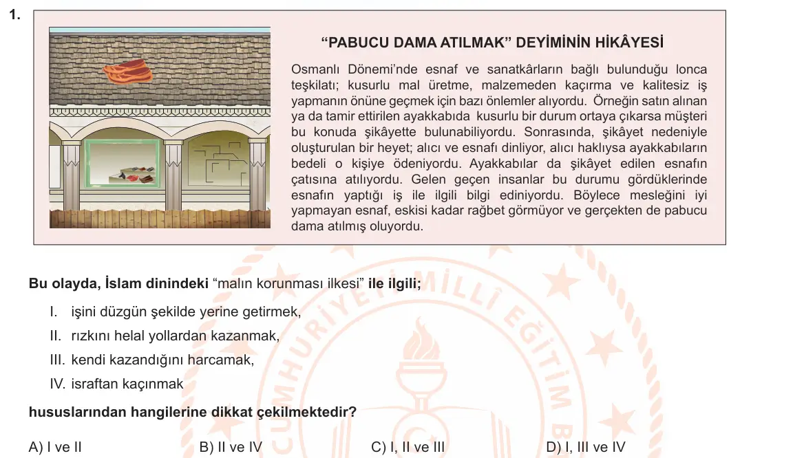 LGS Örnek Soruları Ocak 2022 Sözel Din Kültürü ve Ahlak Bilgisi 1. Soru görseli
