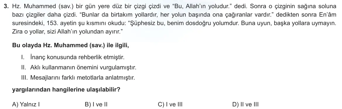 LGS Örnek Soruları Ocak 2022 Sözel Din Kültürü ve Ahlak Bilgisi 3. Soru görseli