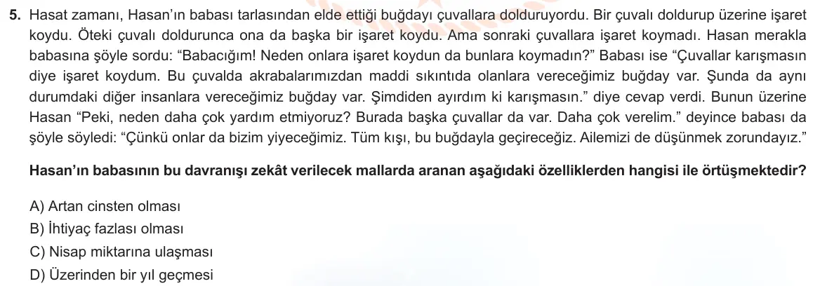 LGS Örnek Soruları Ocak 2022 Sözel Din Kültürü ve Ahlak Bilgisi 5. Soru görseli