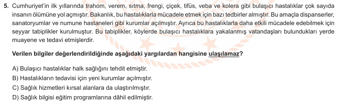 LGS Örnek Soruları Ocak 2022 Sözel T.C. İnkılap Tarihi ve Atatürkçülük 5. Soru görseli