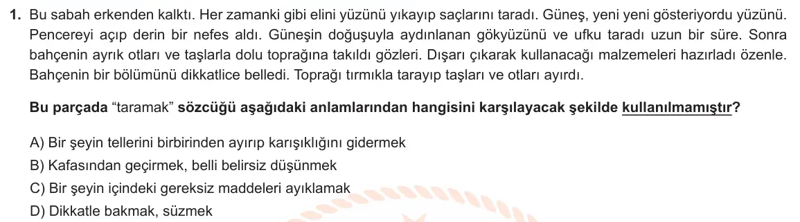LGS Örnek Soruları Ocak 2022 Sözel Türkçe 1. Soru görseli