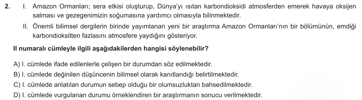 LGS Örnek Soruları Ocak 2022 Sözel Türkçe 2. Soru görseli