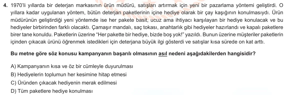 LGS Örnek Soruları Ocak 2022 Sözel Türkçe 4. Soru görseli
