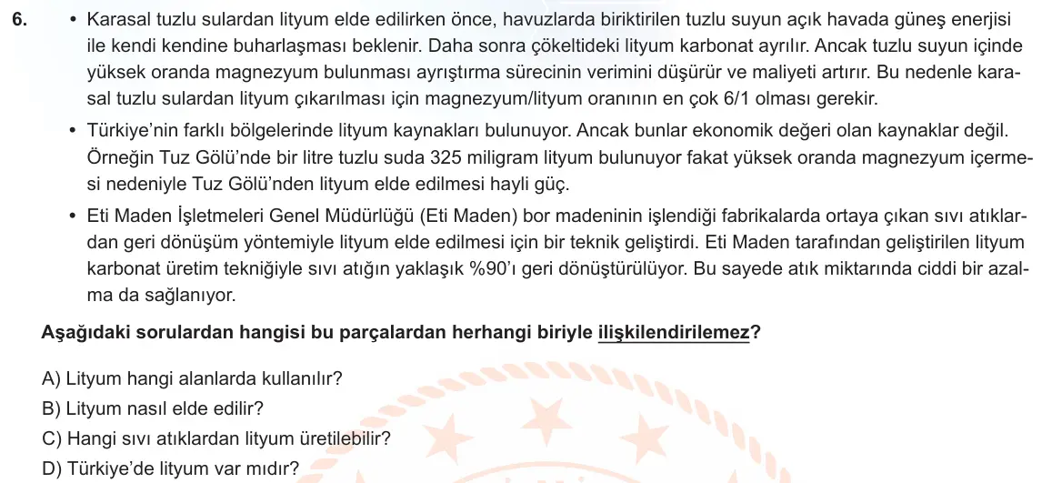 LGS Örnek Soruları Ocak 2022 Sözel Türkçe 6. Soru görseli