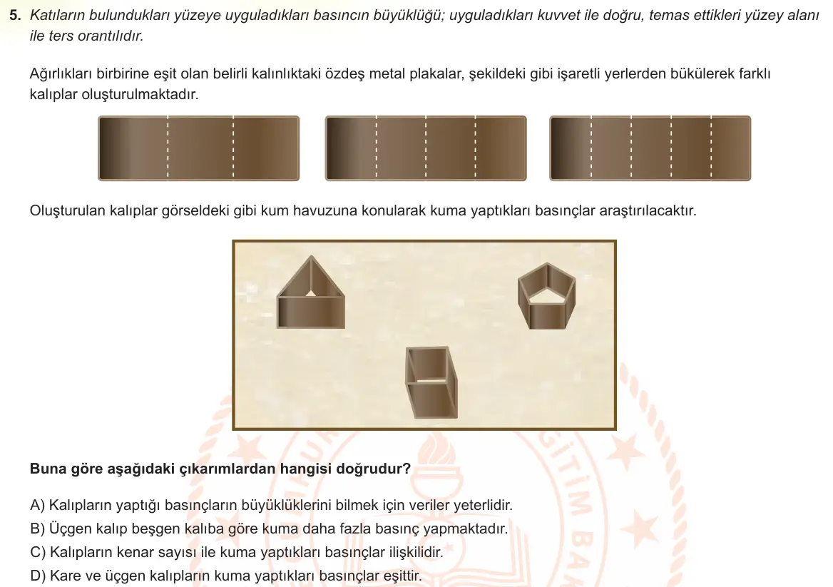 LGS Örnek Soruları Şubat 2022 Sayısal Fen Bilimleri 5. Soru görseli