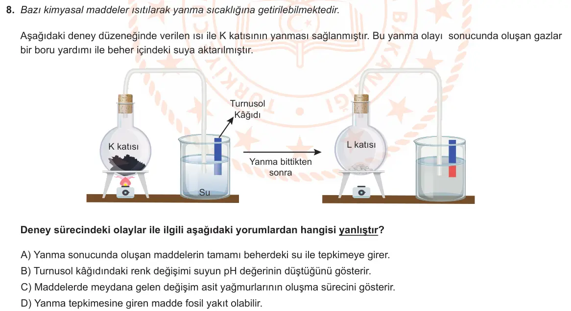 LGS Örnek Soruları Şubat 2022 Sayısal Fen Bilimleri 8. Soru görseli