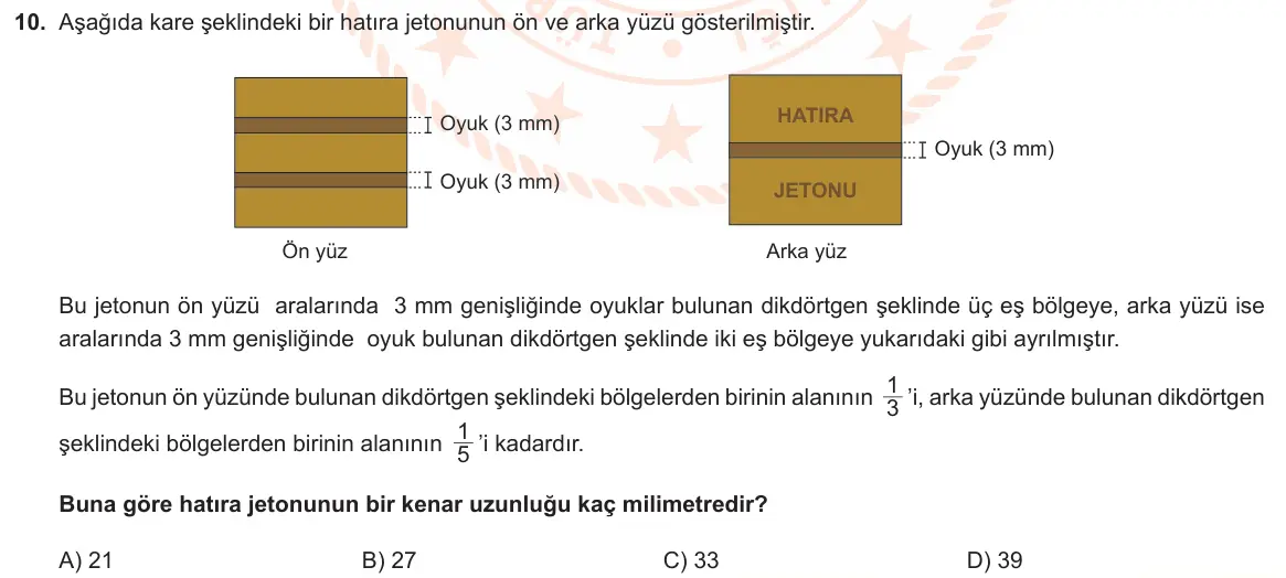 LGS Örnek Soruları Şubat 2022 Sayısal Matematik 10. Soru görseli