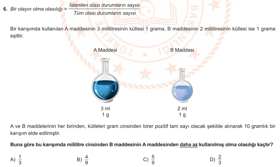 LGS Örnek Soruları Şubat 2022 Sayısal Matematik 6. Soru görseli