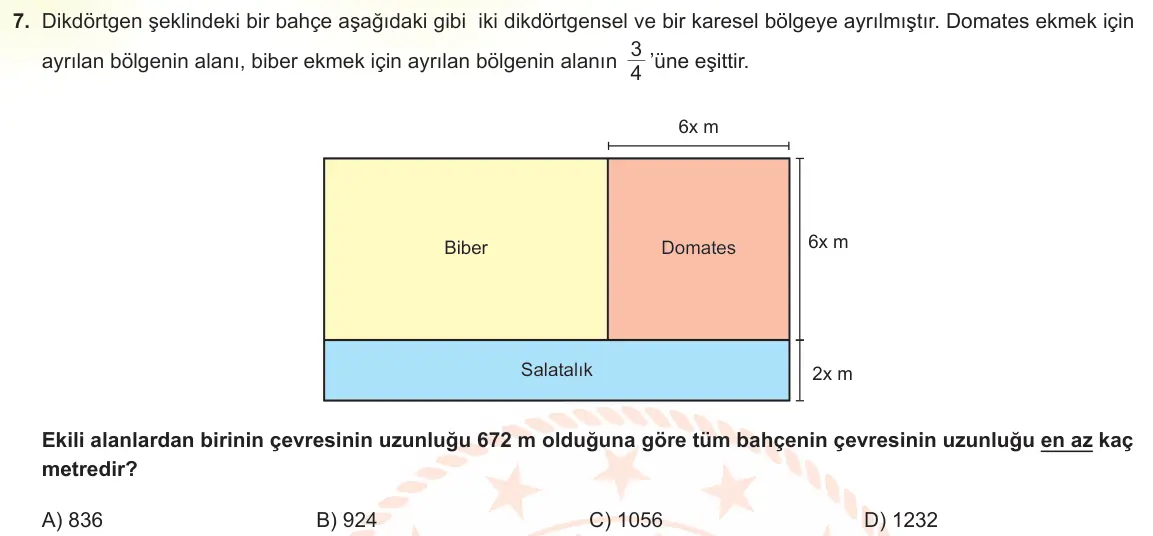 LGS Örnek Soruları Şubat 2022 Sayısal Matematik 7. Soru görseli
