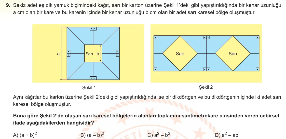 LGS Örnek Soruları Şubat 2022 Sayısal Matematik 9. Soru görseli