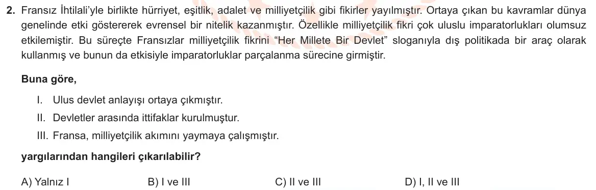 LGS Örnek Soruları Şubat 2022 Sözel T.C. İnkılap Tarihi ve Atatürkçülük 2. Soru görseli