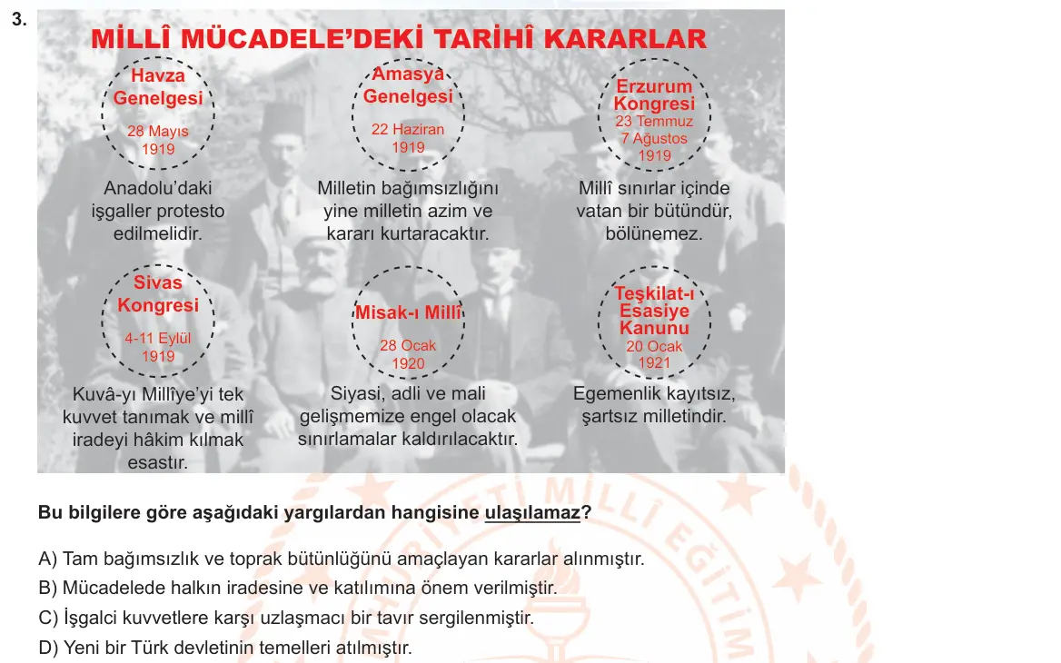 LGS Örnek Soruları Şubat 2022 Sözel T.C. İnkılap Tarihi ve Atatürkçülük 3. Soru görseli