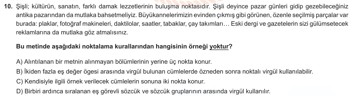 LGS Örnek Soruları Şubat 2022 Sözel Türkçe 10. Soru görseli