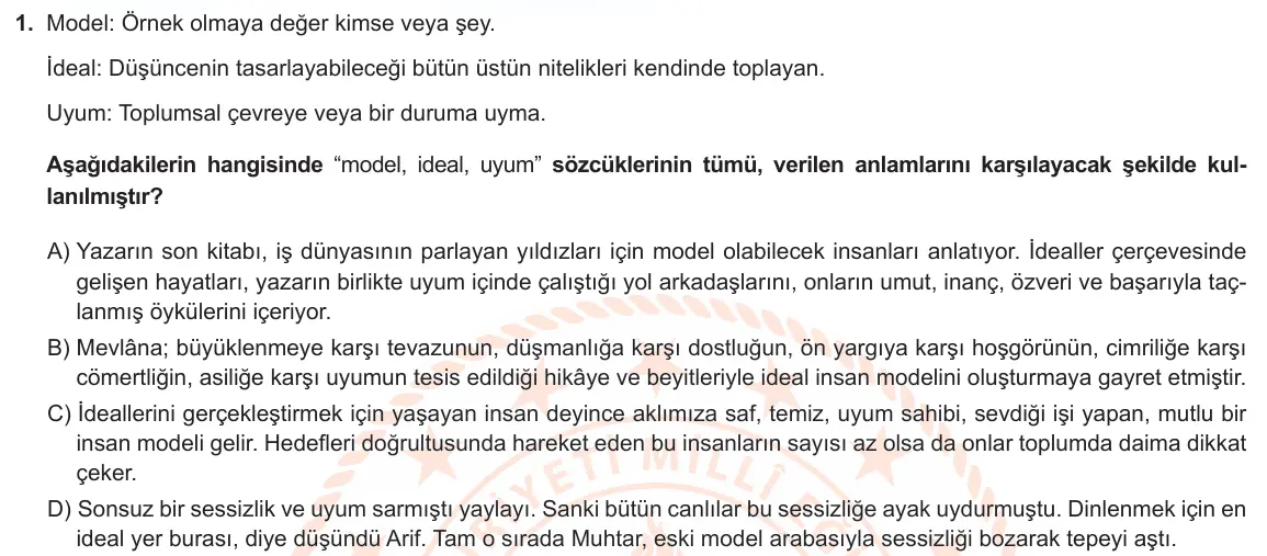 LGS Örnek Soruları Şubat 2022 Sözel Türkçe 1. Soru görseli