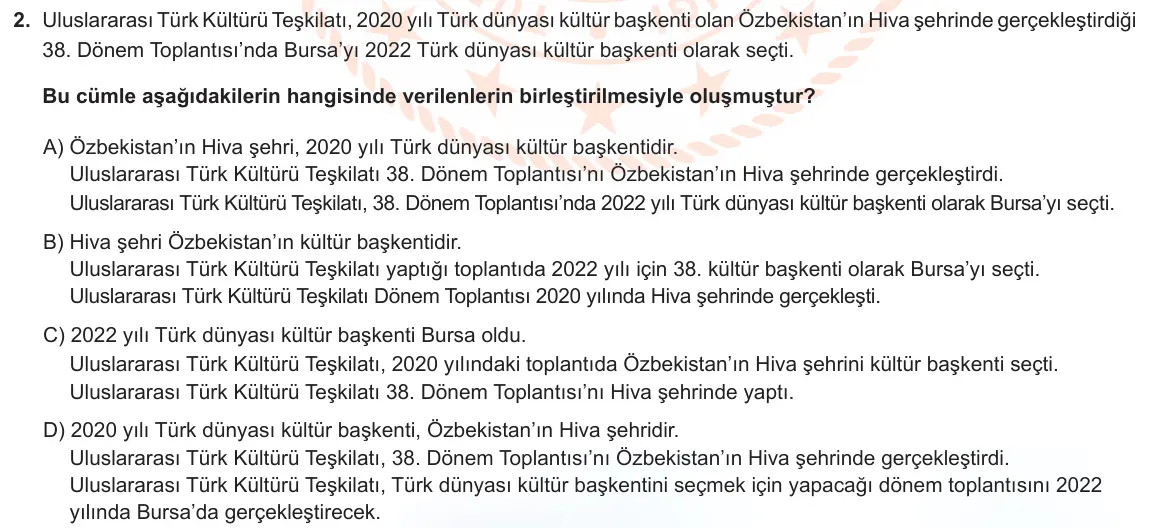 LGS Örnek Soruları Şubat 2022 Sözel Türkçe 2. Soru görseli