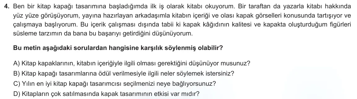 LGS Örnek Soruları Şubat 2022 Sözel Türkçe 4. Soru görseli