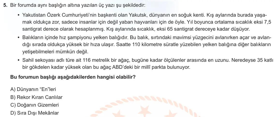 LGS Örnek Soruları Şubat 2022 Sözel Türkçe 5. Soru görseli