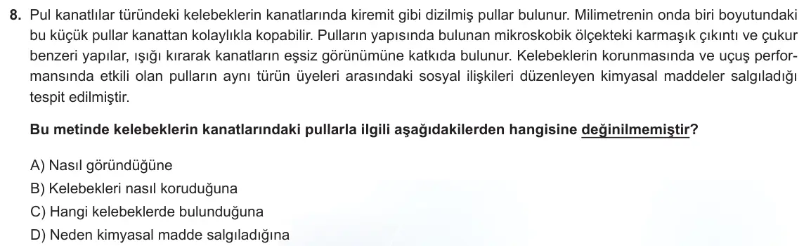 LGS Örnek Soruları Şubat 2022 Sözel Türkçe 8. Soru görseli