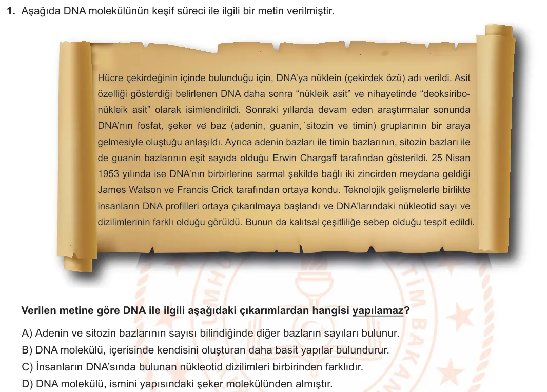 LGS Örnek Soruları Aralık 2022 Sayısal Fen Bilimleri 1. Soru görseli